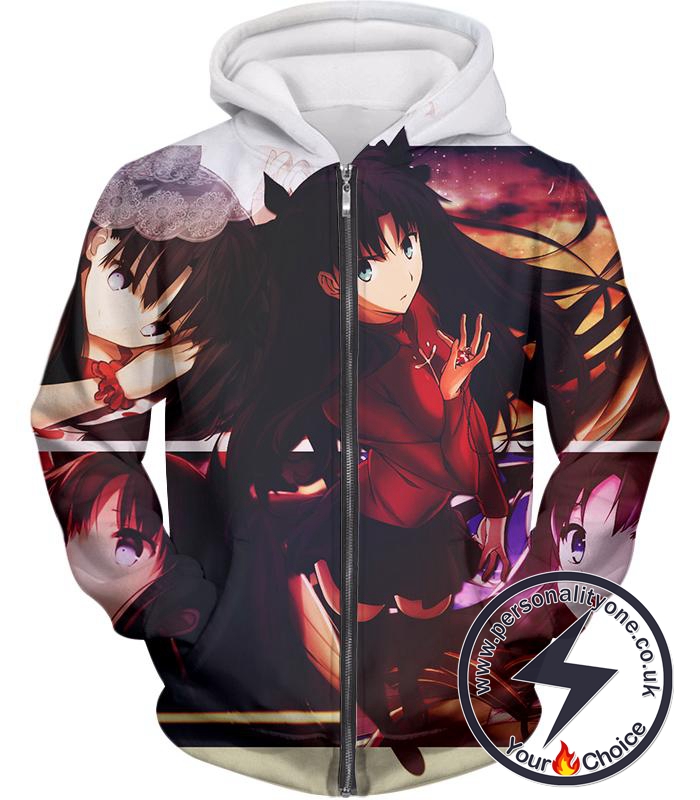 Fate Stay Night Beautiful Rin Tohsaka and Females Fate Series Zip Up Hoodie